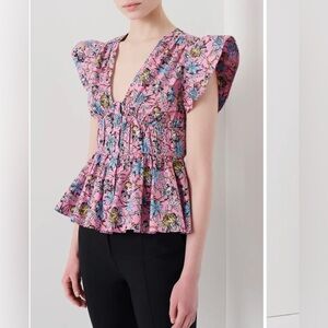 Derek Lam 10 Crosby Roselyn Ruffle Sleeve Plunge
Neck Top Floral Pink Top size 2